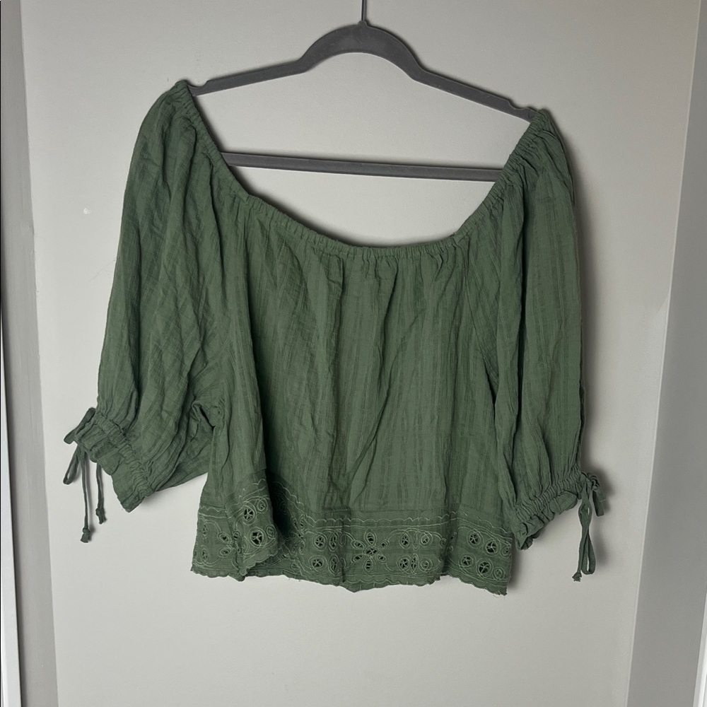 American Eagle Outfitters Olive Green Eyelet Blouse